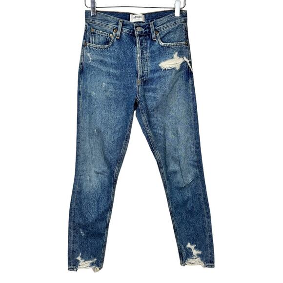 Agolde Jamie High Rise Classic Jeans Grade Wash 25 Distressed Denim Ankle - Picture 2 of 9